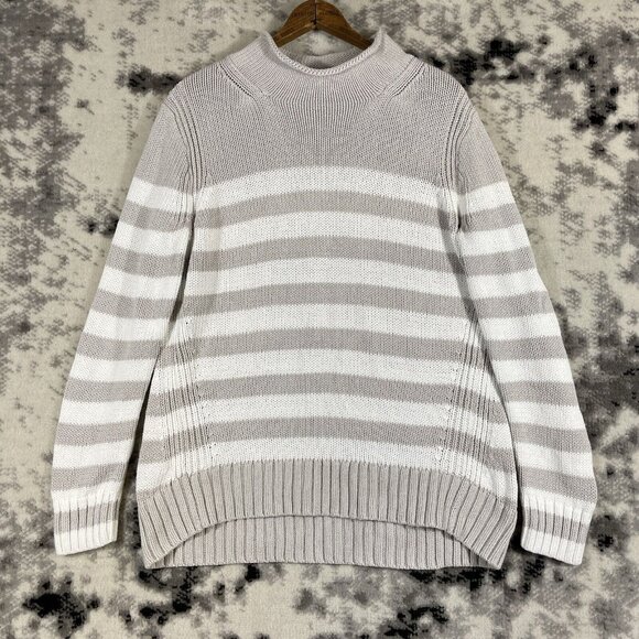 Vintage J Crew Always Sweater Womens Size Large‎ Striped Chunky Knit Roll Neck - Picture 1 of 11